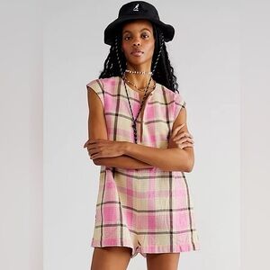 Free People Plaid Market Towel Poncho Romper